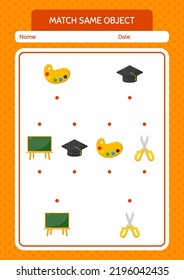 Match with same object game back to school icon. worksheet for preschool kids, kids activity sheet