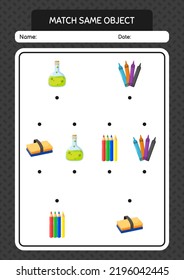 Match with same object game back to school icon. worksheet for preschool kids, kids activity sheet