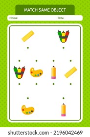 Match with same object game back to school icon. worksheet for preschool kids, kids activity sheet