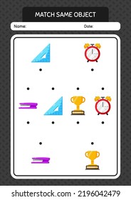 Match with same object game back to school icon. worksheet for preschool kids, kids activity sheet
