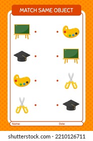 Match with same object game back to school icon. worksheet for preschool kids, kids activity sheet