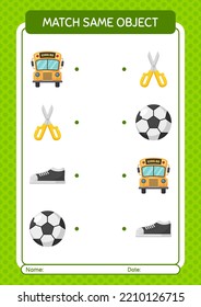 Match with same object game back to school icon. worksheet for preschool kids, kids activity sheet