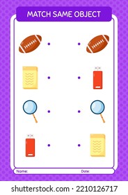 Match with same object game back to school icon. worksheet for preschool kids, kids activity sheet