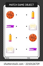 Match with same object game back to school icon. worksheet for preschool kids, kids activity sheet