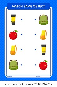 Match with same object game back to school icon. worksheet for preschool kids, kids activity sheet