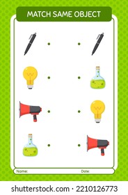 Match with same object game back to school icon. worksheet for preschool kids, kids activity sheet