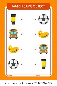 Match with same object game back to school icon. worksheet for preschool kids, kids activity sheet
