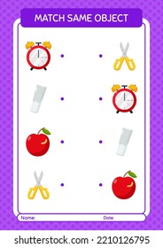 Match with same object game back to school icon. worksheet for preschool kids, kids activity sheet
