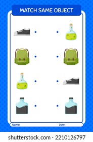 Match with same object game back to school icon. worksheet for preschool kids, kids activity sheet