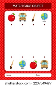 Match with same object game back to school icon. worksheet for preschool kids, kids activity sheet