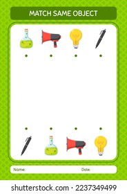 Match with same object game back to school icon. worksheet for preschool kids, kids activity sheet