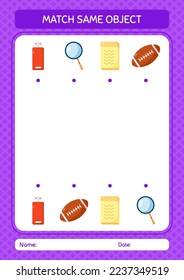 Match with same object game back to school icon. worksheet for preschool kids, kids activity sheet