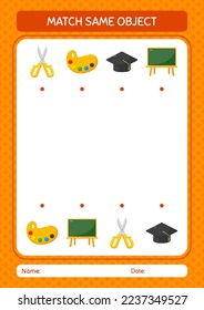 Match with same object game back to school icon. worksheet for preschool kids, kids activity sheet