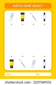 Match with same object game back to school icon. worksheet for preschool kids, kids activity sheet