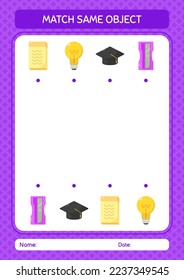 Match with same object game back to school icon. worksheet for preschool kids, kids activity sheet