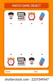 Match with same object game back to school icon. worksheet for preschool kids, kids activity sheet
