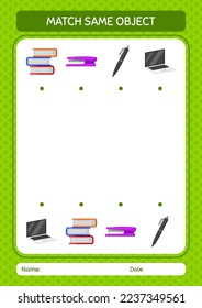 Match with same object game back to school icon. worksheet for preschool kids, kids activity sheet