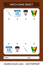 Match with same object game back to school icon. worksheet for preschool kids, kids activity sheet