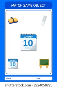 Match with same object game calendar. worksheet for preschool kids, kids activity sheet