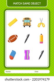 Match with same object game pen. worksheet for preschool kids, kids activity sheet