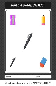 Match with same object game pen. worksheet for preschool kids, kids activity sheet