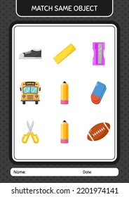 Match with same object game pencil. worksheet for preschool kids, kids activity sheet