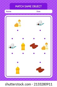 Match with same object game ramadan icon. worksheet for preschool kids, kids activity sheet