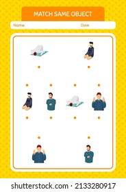 Match with same object game ramadan icon. worksheet for preschool kids, kids activity sheet