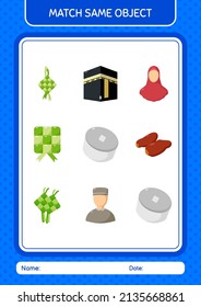Match with same object game ramadan icon. worksheet for preschool kids, kids activity sheet