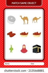 Match with same object game ramadan icon. worksheet for preschool kids, kids activity sheet