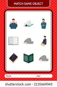 Match with same object game ramadan icon. worksheet for preschool kids, kids activity sheet