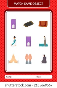 Match with same object game ramadan icon. worksheet for preschool kids, kids activity sheet