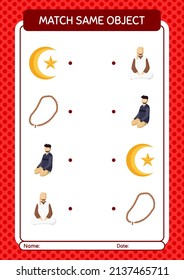 Match with same object game ramadan icon. worksheet for preschool kids, kids activity sheet