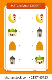 Match with same object game ramadan icon. worksheet for preschool kids, kids activity sheet