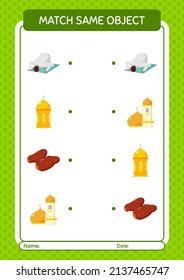 Match with same object game ramadan icon. worksheet for preschool kids, kids activity sheet