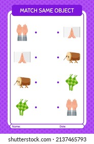 Match with same object game ramadan icon. worksheet for preschool kids, kids activity sheet