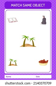 Match with same object game ramadan icon. worksheet for preschool kids, kids activity sheet