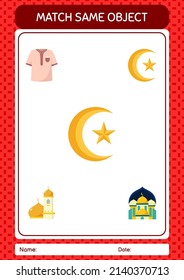 Match with same object game ramadan icon. worksheet for preschool kids, kids activity sheet