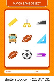 Match with same object game rugbyball. worksheet for preschool kids, kids activity sheet