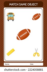 Match with same object game rugbyball. worksheet for preschool kids, kids activity sheet