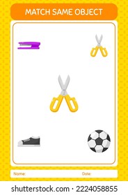 Match with same object game scissors. worksheet for preschool kids, kids activity sheet