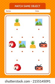 Match with same object game summer icon. worksheet for preschool kids, kids activity sheet