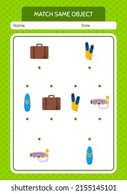 Match with same object game summer icon. worksheet for preschool kids, kids activity sheet