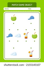 Match with same object game summer icon. worksheet for preschool kids, kids activity sheet