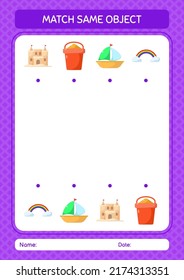 Match with same object game summer icon. worksheet for preschool kids, kids activity sheet