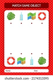 Match with same object game summer icon. worksheet for preschool kids, kids activity sheet