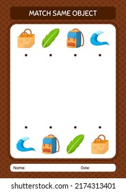 Match with same object game summer icon. worksheet for preschool kids, kids activity sheet