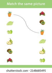 Entspricht dem gleichen Bild. Zeichne eine Zeile. Arbeitsblatt für die Erziehung. Aktivitätsseite mit Farbbildern. Einzige Vektorgrafik. Funny Game Cartoon Stil. Matching Kinder pädagogisches Spiel.