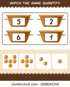 Match the same quantity of peach. Counting game. Educational game for pre shool years kids and toddlers