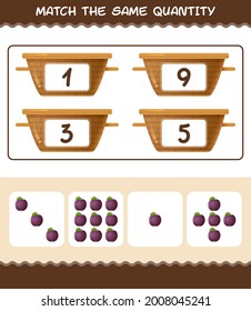 Match the same quantity of plum. Counting game. Educational game for pre shool years kids and toddlers